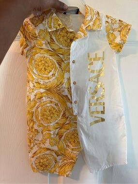 Versace White and Yellow Baroque Infant Romper